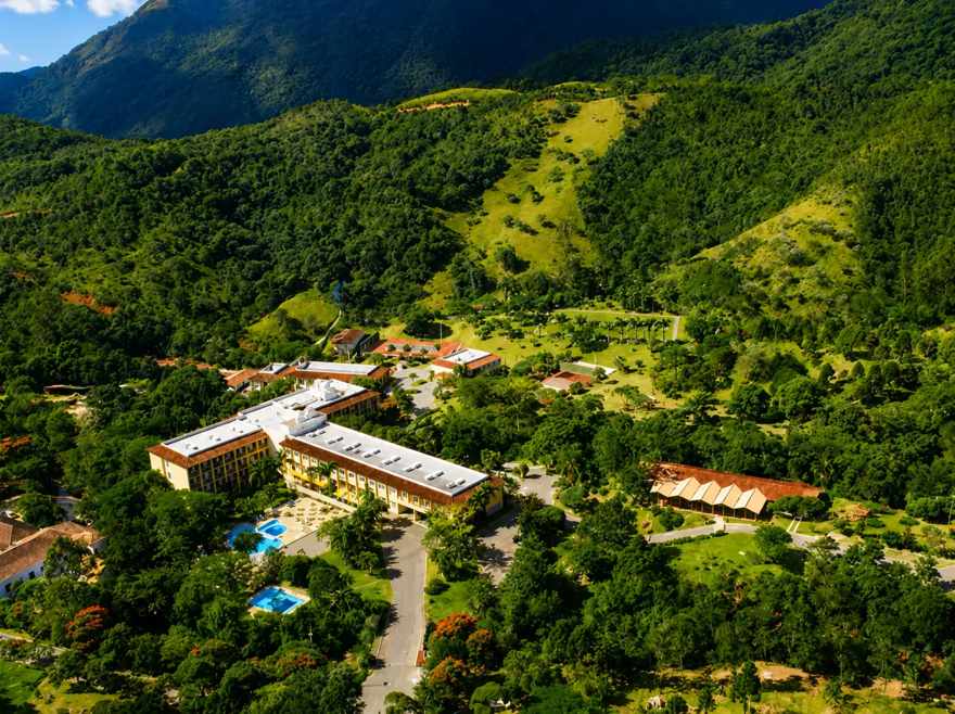 Aerial view of Santo Amaro da Imperatriz surrounded by forested hills